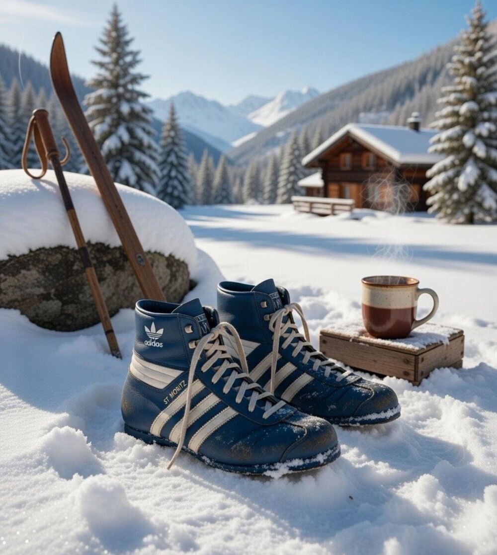 Vintage Adidas St. Moritz Ski Boot Blue White Trefoil Logo 1970s 1980s Rare SZ 9